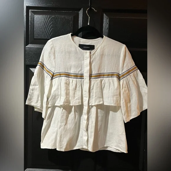 Zara Linen Blend Ruffle Blouse - Picture 2 of 9